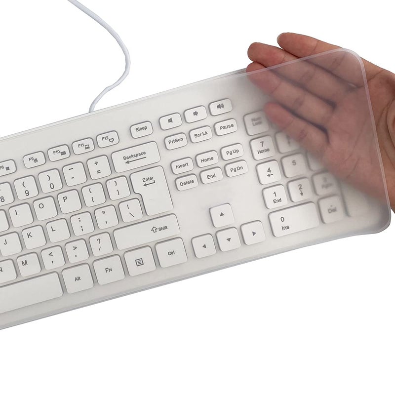 MUBUY-GOL Universal Computer Desktop Keyboard Cover Skin (17.52" x 5.51") for Standard Size PC Computer Desktop Keyboards, Clear Waterproof Anti-Dust Silicone-Clear - Image 3